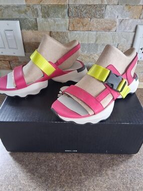 Sorel Women's Pink & Neon Yellow Platform Sandals